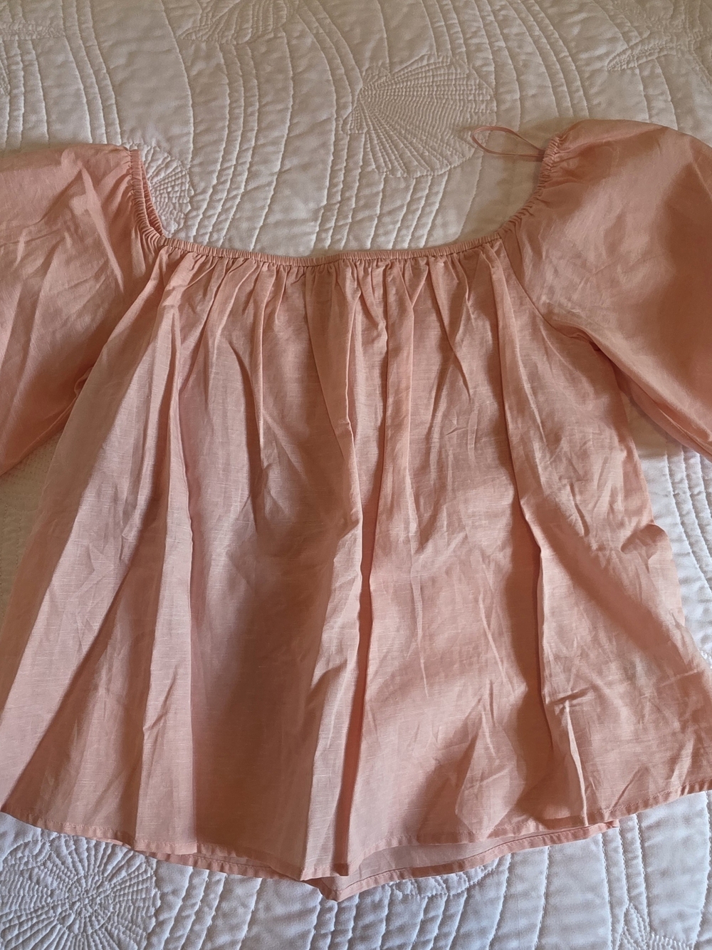Peach Off-Shoulder Peasant Blouse - Women Tops